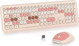 Belaidė klaviatūra ir pelė, retro spalvinga klaviatūra su tyliąja pele, amerikietiška QWERTY, miela belaidė rašomosios mašinėlės klaviatūra, viso dydžio, USB 2,4 GHz, skirta asmeniniam kompiuteriui 666 ruda
