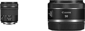 CANON objektyvas RF 15-30 mm F4.5-6.3 is STM ir RF 50 mm F1.8 STM objektyvas, kompaktiškas ir lengvas, didelis šviesos intensyvumas 1:1.8, suderinamas su visais "Canon" EOS R serijos fotoaparatais, juodas