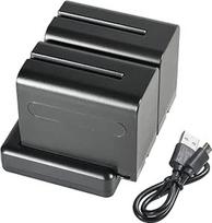 DSTE NP-F970 F950 (2 vnt.) Įkraunama baterija ir dvigubas įkroviklis, suderinami su "Sony" NP-F960, F550, F530, F330, F570, CCD-SC55