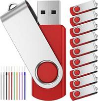 FEBNISCTE Memory Stick 2GB Pakuotė iš 10 USB lazdelių sulankstomų su suktuku 2GB Memory Stick Red USB 2.0 Flash diskai Duomenų saugykla su kabeliu Pendrive reklaminėms dovanoms