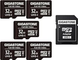 Gigastone Micro SD kortelė 32GB, 5 pakuotės su 1x SD adapteriu + 2x mini dėklas, FHD vaizdo įrašas, stebėjimo apsaugos kamera, veiksmo kamera, dronas, profesionalus, 90MB/s Micro SDXC UHS-I U1 10 klasės