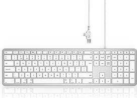 Laidinė "Mac OS" klaviatūra, "seenda" pilno dydžio klaviatūra su USB ir C tipo prievadu "2-in-1", suderinama su "Apple iMac", "MacBook Pro/Air", "Mac Pro", "Mac Mini", "Mac", "UK Mac" išdėstymu - balta ir sidabrinė
