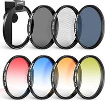 NEEWER Clip On 67 mm mobiliojo telefono ND filtro rinkinys Objektyvo spaustukas Šaltas batų laikiklis / užrakto mygtukas, CPL/ND32/6 taškinė žvaigždė/4 laipsniuoti spalvoti filtrai, suderinami su telefonu iPhone 16 15 Pro Max 14 13 Samsung S22