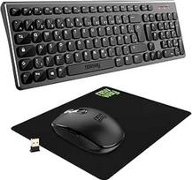 NEWWAY - RF02 belaidės 2,4 GHz klaviatūros pelės paketas su kilimėliu - 105 klavišai 13 multimedijos nuorodų - pelė 6 klavišai - USB imtuvas (QWERTZ)
