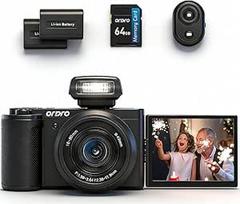 ORDRO G930 skaitmeninis fotoaparatas 64 MP Vlog kamera su 16-80 mm F/1.96-3.64 objektyvu, 3,2 colio atverčiamu ekranu, 4K 30 kadrų per sekundę / FHD 60 vaizdo įrašas, automatinis fokusavimas, 64GB kortelė