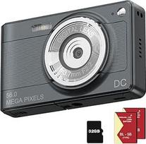 Skaitmeninis fotoaparatas 1080P FHD kompaktiškas fotoaparatas 56MP fotoaparatas Paprastas Vlogging fotoaparatas su 32G TF kortele 2 baterijos Nešiojamas skaitmeninis fotoaparatas vaikams paaugliams studentams senjorams pradedantiesiems (juodas)