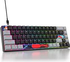 SOLIDEE mechaninė žaidimų klaviatūra 65 proc., 68 klavišų kompaktiška mechaninė klaviatūra su RGB apšvietimu, 65 proc. mechaninė QWERTY, raudonas jungiklis, skirta Win/Mac PC nešiojamiesiems kompiuteriams (68 tamsių klavišų)