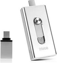 USB atmintinė 256GB telefonui, "4-in-1" atmintinė iPhone/iPad/Android/PC, USB 3.0 atmintinė, didelės spartos atmintinė, greitas nuotraukų perkėlimas, atsarginė nuotraukų vaizdo įrašų kopija, sidabrinė