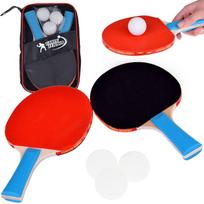 Medinių Ping-Pong Raketėlių Komplektas su 3 Kamuoliukais