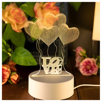 Romantiška 3D LED naktinė lempa – Keturios širdys