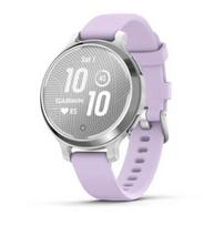 „Garmin Lily® 2 Active“ išmanusis laikrodis, sidabrinės spalvos su violetinio jazmino spalvos silikoniniu dirželiu