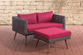 2 vietų sofa Molde su pufy, apvalus rotangas, rudai dryžuotas, 40 cm (Tamsiai rudas)