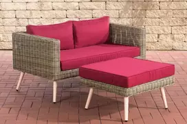 2 vietų sofa "Molde" su kojūgaliu apvaliu rotango minkštasuoliu 40 cm (šviesiai ruda)