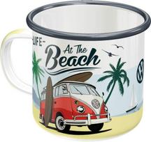 Nostalgic-art retro emaliuotas puodelis 360ml Vw Bulli - Beach - Volkswagen autobuso dovana, originalus licencijuotas produktas (olp), stovyklavimo puodelis, vintažinis dizainas