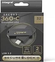 "Integral Secure 360-C" 32GB programine įranga užšifruota USB atmintinė - USB-C prievadas - 256 bitų AES šifravimas - suderinama su "Mac", "MacBook", PC, nešiojamuoju kompiuteriu