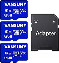 "Vansuny" Micro SD kortelė 64GB, 3 atminties kortelių pakuotė Micro SD 64GB pakuotė su SD adapteriu Iki 90MB/s skaitymo greitis (UHS-I, U3, A1, V30, C10, 4K UHD microSDXC)