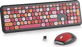 Belaidė klaviatūra ir pelė, retro spalvinga belaidė klaviatūra su tyliąja pele, amerikietiška QWERTY, miela belaidė rašomosios mašinėlės klaviatūra, USB 2,4 GHz, skirta kompiuteriui 666-juoda raudona