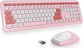 Belaidė klaviatūra ir pelė, retro spalvinga klaviatūra su tyliąja pele, amerikietiška QWERTY, miela belaidė rašomosios mašinėlės klaviatūra, USB 2,4 GHz, skirta kompiuteriui, 666pro Pink