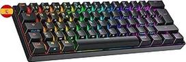Ranked N60 Nova mechaninė 60 proc. klaviatūra, "Hotswap" žaidimų klaviatūra, 62 programuojami klavišai su RGB apšvietimu, PC/Mac žaidėjams, ISO ES ispanų kalba (juoda, Gateron Blue)