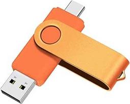 USB C atmintinė 128GB, 1 vnt., OTG USB C rašiklinis diskas, USB 3.0 ir USB C atmintinės, C tipo atminties kortelė, skirta USB A+USB C "Android" išmaniesiems telefonams, metalinė, oranžinė