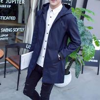 Korean Style Men's Mid-Length Trendy Windbreaker - Pure Color, Loose Fit M tamsiai mėlyna spalva