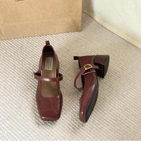 Designer Vintage Thick Heel Women Mary Jane Shoes British Style Square Toe Leather Shoes Spring Autumn Concise Zapatos De Mujer 35 raudona