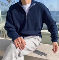 Men's Korean-Style Half-Zip Lapel Sweater - Simple, Solid Color, Loose Knit Pullover L tamsiai mėlyna spalva