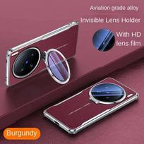 Case for Vivo X100 X200 X300 X100S X200S Pro Ultra with Lens Invisible Bracket Holder & Leather Back Cover Phone Bumpers Vivo X300 raudona