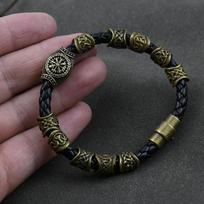 Norse Runic Runes Beads Charm Vikings Magnetic Bracelet for Women Men Viking Jewelry Accessories 19cm gray