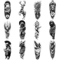 12 vnt. Laikinos tatuiruotės Realistiškos laikinos tatuiruotės Gėlės Kolibris Laikrodis Suaugusiems ant Rankos Šlaunies gray