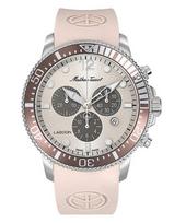 Mathey-Tissot Lagoon Chronograph Pink Silicone Strap Cream Dial Quartz H123CHLBM 100M Men's Watch kreminė