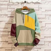 Men's 2021 Color Block Patchwork Loose Hoodie for Couples 5XL chaki