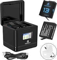 "Homesuit Hero 13" baterija 2300 mAh ir LCD 3 kanalų USB įkroviklis, skirtas "GoPro Hero 13 Black Enduro" įkraunama baterija su C tipo PD3.0 (2 vnt.)