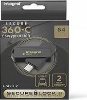 "Integral Secure 360-C" 64GB programine įranga užšifruota USB atmintinė - USB-C prievadas - 256 bitų AES šifravimas - suderinama su "Mac", "MacBook", PC, nešiojamuoju kompiuteriu