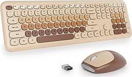 Belaidė klaviatūra ir pelė, retro spalvinga klaviatūra su tyliąja pele, amerikietiška QWERTY, miela belaidė pilno dydžio rašomosios mašinėlės klaviatūra, USB 2,4 GHz, skirta kompiuteriui 666-Coffee