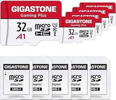 GIGASTONE Gaming Plus 32GB MicroSDHC atminties kortelė, 5 pakuotės ir SD adapteris, fotoaparatams ir dronams, 90MB/s, Full HD vaizdo įrašai, Micro SD UHS-I A1 U1 10 klasės