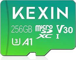 KEXIN Micro SD kortelė 256GB microSDXC UHS-I A1, U3, V30, 10 klasės, 4K atminties kortelė 256GB su adapteriu, skirta fotoaparatams, mobiliesiems telefonams, planšetiniams kompiuteriams, išmaniesiems telefonams