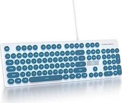 Laidinė žaidimų klaviatūra rašomoji mašinėlė, 104 klavišų membraninis LED apšvietimas amerikietiško išdėstymo QWERTY su apvaliais klavišais, skirta kompiuteriui/PC/Laptop/Windows Blue