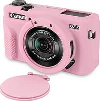 RAIALL silikoninis dėklas skaitmeniniam fotoaparatui "Canon PowerShot G7X Mark II" - rožinis - lengvas minkštas guminis kelioninis dėklas su nuimamu objektyvo dangteliu, skirtas G7X2