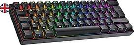 Ranked N60 Nova mechaninė 60 proc. klaviatūra, "Hotswap" žaidimų klaviatūra, 62 programuojami klavišai su RGB apšvietimu, skirta PC/Mac žaidėjams, ISO UK išdėstymas (juoda, Gateron Brown)