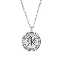 Chi Rho karoliai nerūdijančio plieno krikščioniški papuošalai Alfa Omega Kristograma religinė dovana apsaugai melskis 60cm