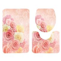 Rose Petal serijos spausdintas tualeto grindų kilimėlis Trijų dalių vonios kambario slydimo kilimų rinkinys One Size beige