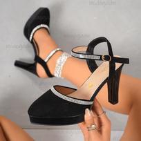 Dydis 34-43 Kulniukai moterims Kristaliniai Cirkonio Kulniukai Platforminiai Sandalai Suede Odiniai Aukštakulniai Moteriški Suknelės Batai Elegantiški 34 juoda