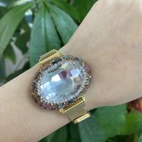 Bling Created Crystal Stone Stainless Steel Belt Chain Bangles Natural Tourmaline Crystal Bracelet for Gift Women Party Wedding balta