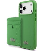 Žalias dėklas Apple iPhone 17 Pro Max telefonui "Lacoste Iconic Petit Pique MagSafe Case + Wallet"