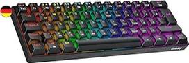 "Geeky" GK61 SE 60% mechaninė žaidimų klaviatūra, 62 klavišai su įvairiaspalviu RGB LED apšvietimu, skirta PC/Mac žaidėjams, ISO DE Qwertz vokiškas išdėstymas (juoda, mechaninė, ruda)
