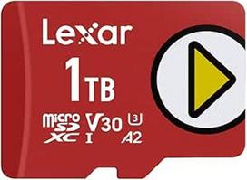 "Lexar Play Micro SD" 1 TB, microSDXC UHS-I, iki 205MB/s skaitymo, 140MB/s rašymo, 10 klasė, U3, V30, A2, 4K vaizdo įrašai, didelės spartos kortelė, skirta komutatoriams, nešiojamiesiems žaidimų įrenginiams ir išmaniesiems telefonams