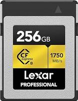 "Lexar Professional Gold Series CFexpress" kortelė 256GB, B tipo CF kortelė, iki 1750MB/s skaitymo greičio, naudojama PCIe 3.0 ir NVMe, atminties kortelė profesionaliems fotografams, videografams (LCXEXPR256G-RNENG)