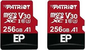 "Patriot Memory" 256GB A1 / V30 atminties kortelė "Android" telefonams ir planšetiniams kompiuteriams 4K vaizdo įrašymas - 2 vnt.