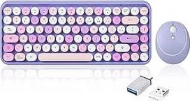 "Perixx PERIDUO-713" belaidė mini klaviatūra ir pelė 2,4 GHz retro suapvalintais klavišais violetinės spalvos AZERTY